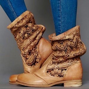 Free People crochet brown slouchy boots 8